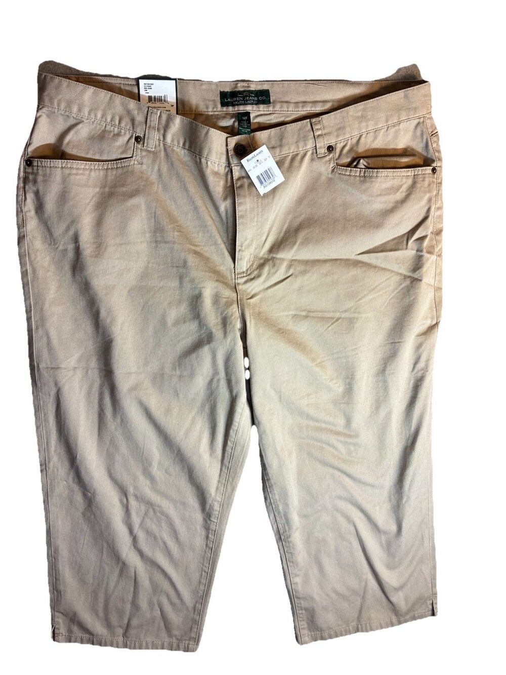 Lauren Ralph Lauren New W Jeans Sz 18W Khaki Cropped Capri Classic Mid Calf